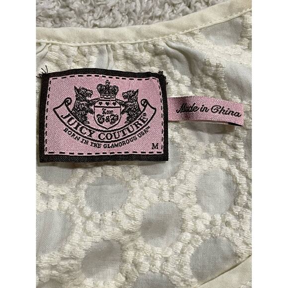 Juicy Couture Women's Size Medium Scoop Neck Crochet 3/4 Sleeve Top 0ff-White - Picture 8 of 8